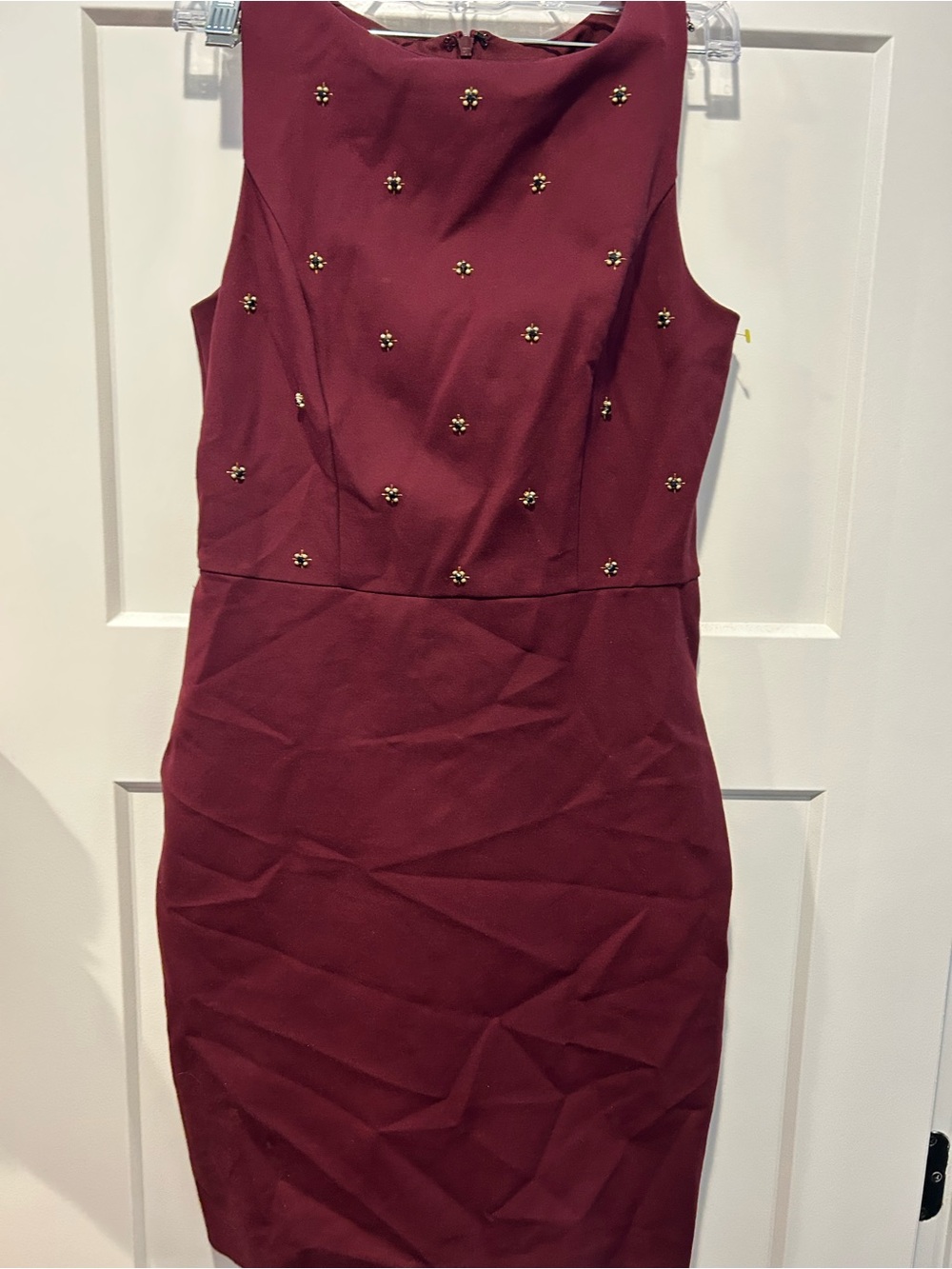 Ann Taylor Sleeveless Burgundy Embellished Sheath Dress